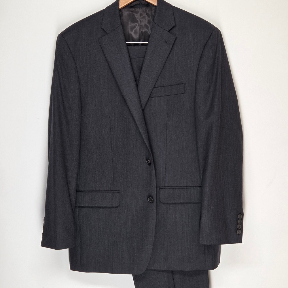 Lauren Ralph Lauren 42R 36W Charcoal Herringbone Wool Suit 2-Button Notch Lapel - Picture 2 of 16